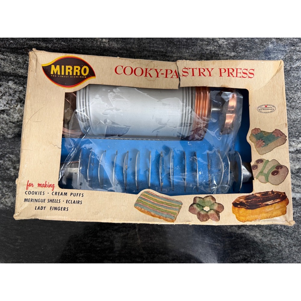 Vintage Mirro Aluminum Cooky-Pastry Press 358-AM Copper Accents with Box